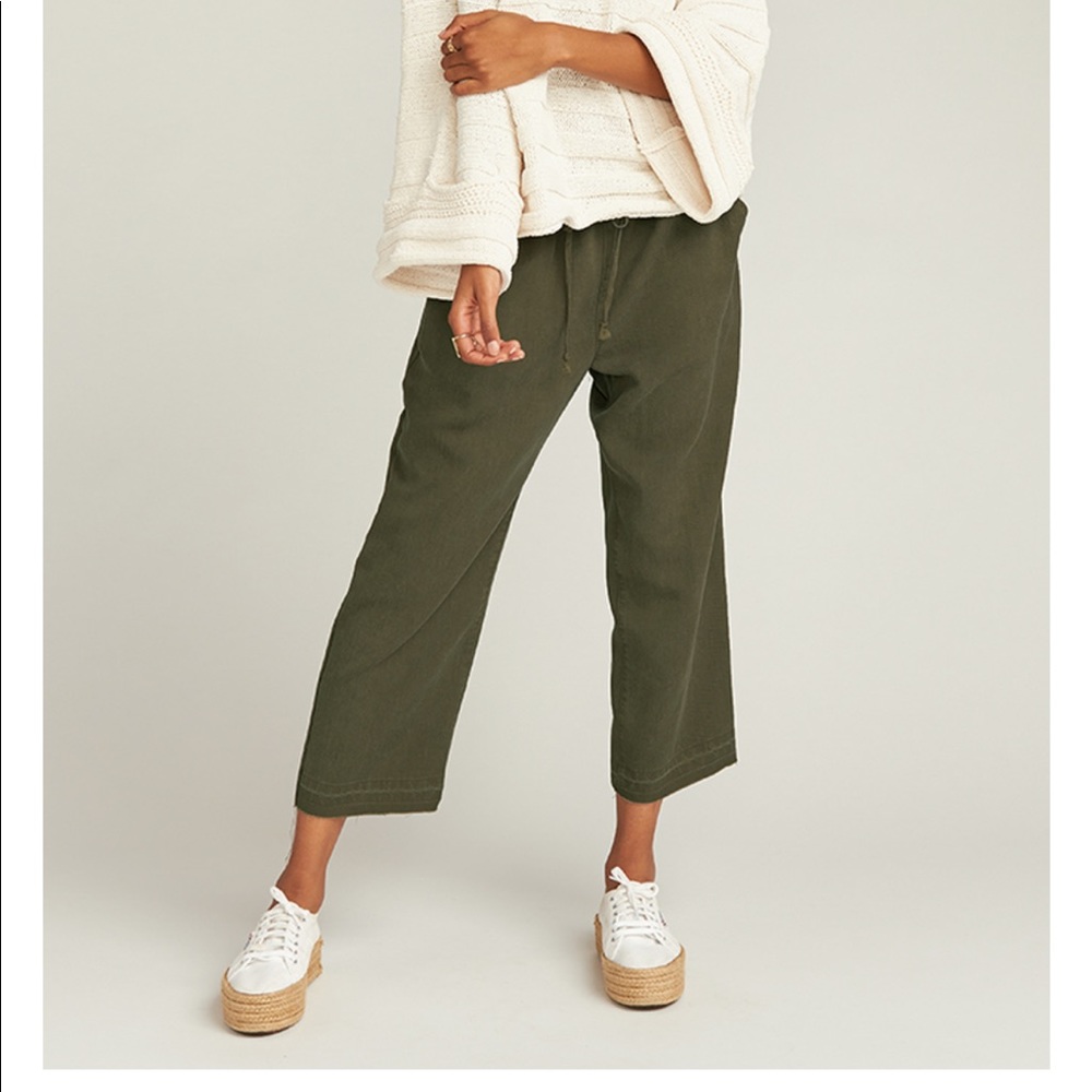Show me your Mumu Army Green raw hem drawstring pants.